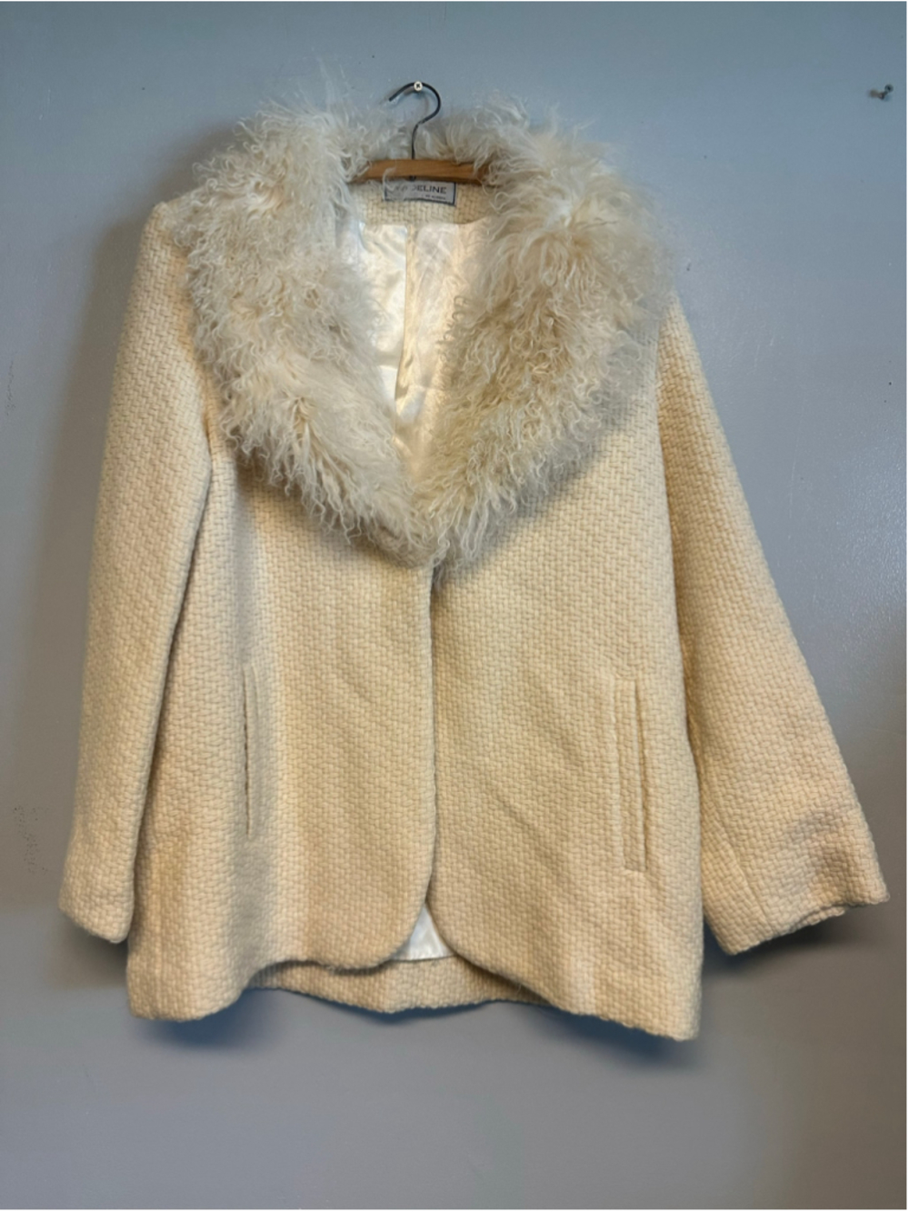 Vintage Madeline by Alorna Tweed Coat Lambs Wool Blend Women’s Size 16 Beige